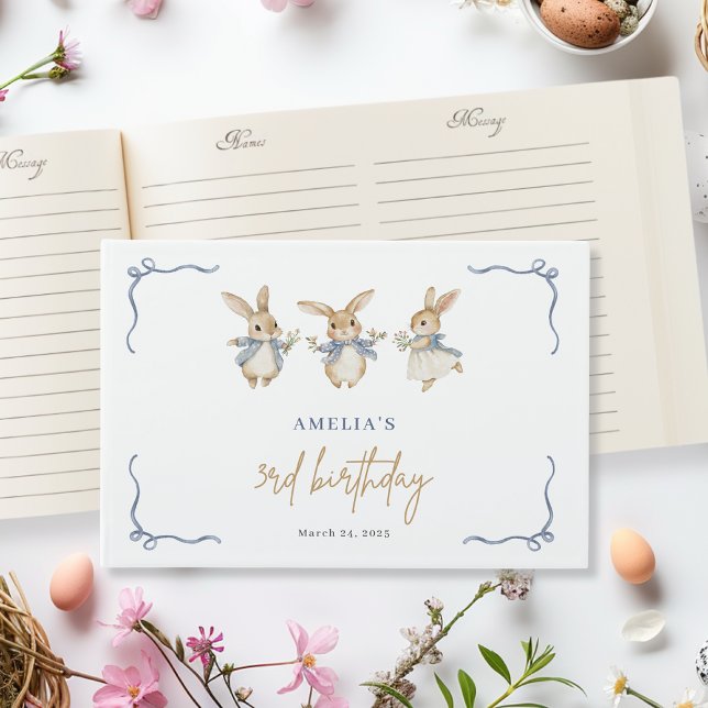 Elegant Cute Bunny Kid Easter 3rd Birthday Party Guest Book (Creator Uploaded)