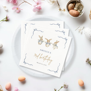 Elegant Cute Bunny Kid Easter 3rd Birthday Party Napkin