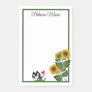 Elegant Cute Cat And Yellow Sunflower Personalized Post-it Notes