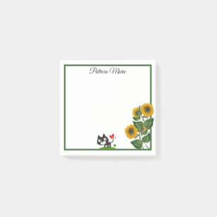 Elegant Cute Cat And Yellow Sunflower Personalized Post-it Notes