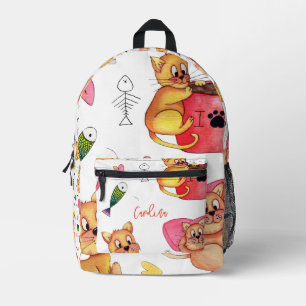 ELEGANT CUTE CATS ILLUSTRATION PATTERN NAME PRINTED BACKPACK