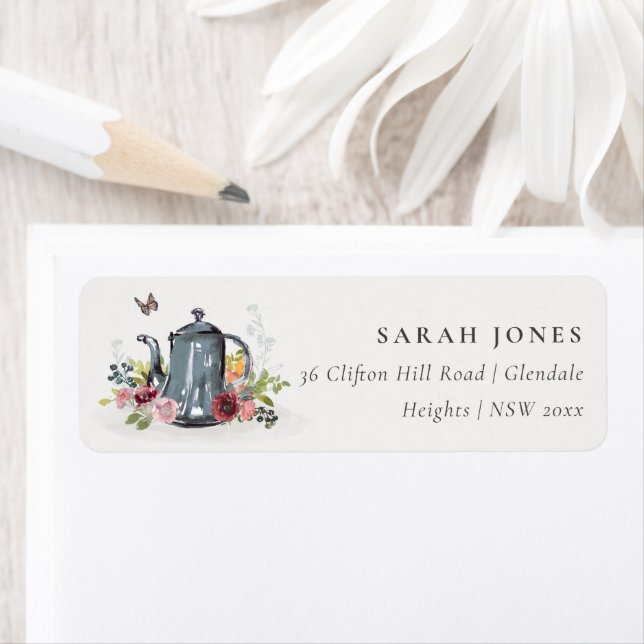 Elegant Cute Cheerful Roses Floral Teapot Address (Insitu)