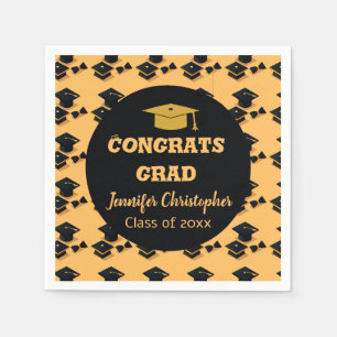 Elegant Cute Classic Black & Yellow Graduation  Napkin