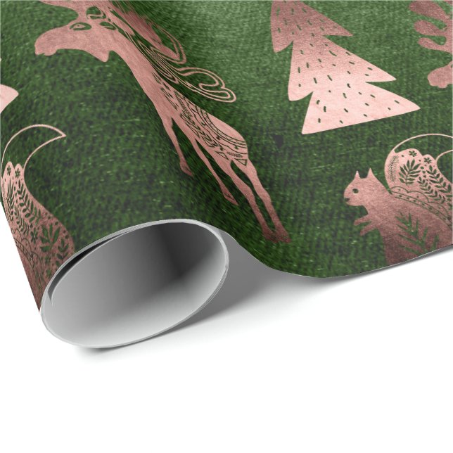 Elegant cute copper rose gold Christmas pattern Wrapping Paper (Roll Corner)