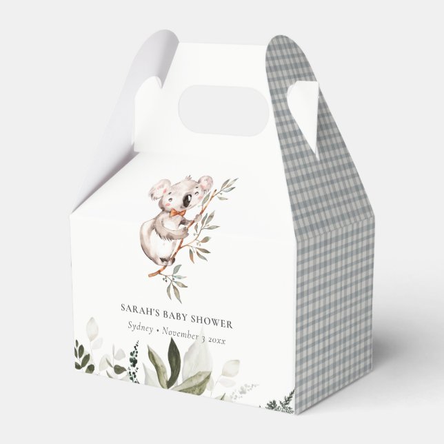 Elegant Cute Cuddly Koala Foliage Baby Shower Favor Box (Front Side)