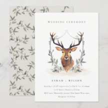 Elegant Cute Deer Floral Crest Wedding Invite