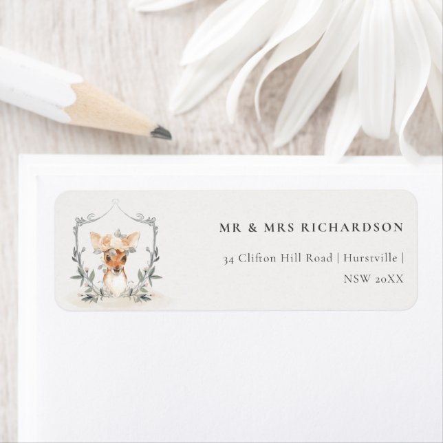 Elegant Cute Dusky Deer Floral Crest Address (Insitu)