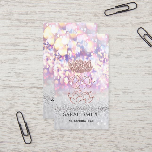Elegant Cute Elegant Bokeh Diamonds  Lotus Business Card (Front/Back In Situ)