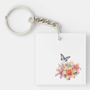 Elegant Cute Floral & Butterfly Design Keychain