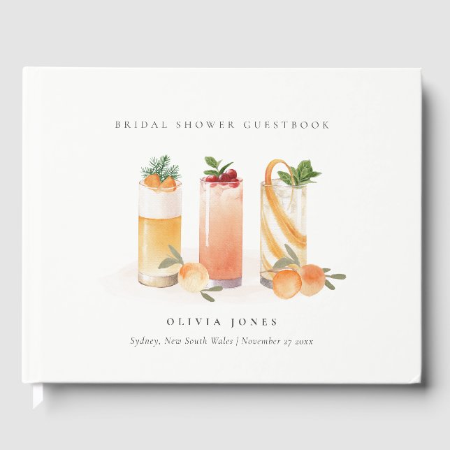 Elegant Cute Fruit Cocktail Orange Bridal Shower Guest Book (Front)