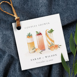 Elegant Cute Fruit Cocktail Orange Couples Shower Favour Tags