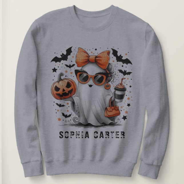Elegant Cute Funny Ghost  Halloween  Women's Basic Sweatshirt (Design Front)