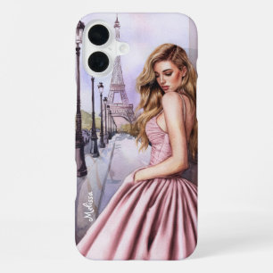 Elegant Cute Girl near Eiffel Tower, Paris,Custom iPhone 16 Plus Case