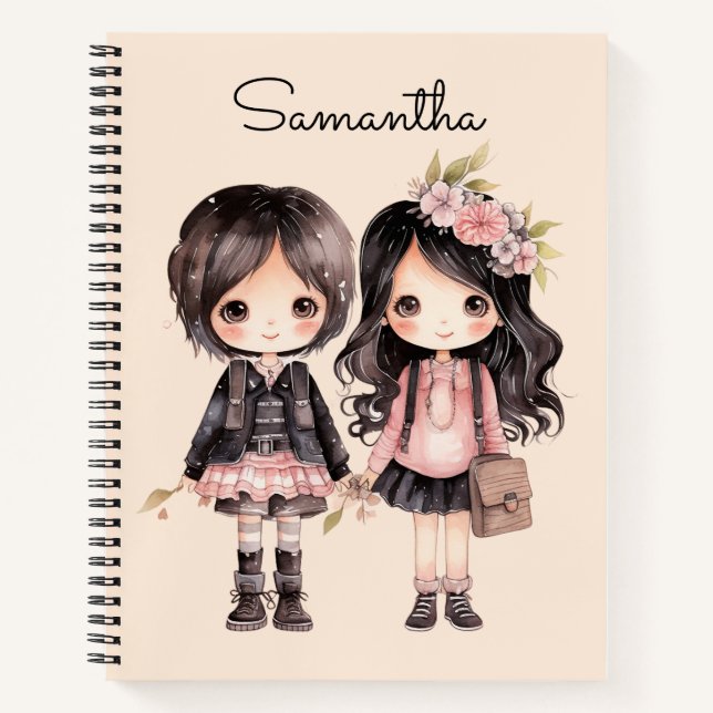Elegant cute girls Back to school personalized  Notebook (Front)
