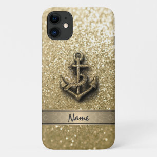 Elegant cute girly faux glitter anchor monogram iPhone 11 case