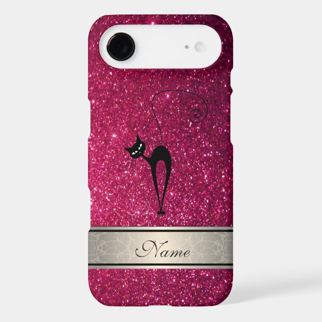 Elegant cute girly trendy glittery cat monogram Case-Mate iPhone case (Back)