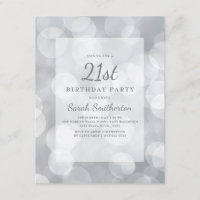 Elegant Cute Glittery Silver Bokeh 21st Birthday