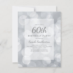 Elegant Cute Glittery Silver Bokeh 60th Birthday Invitation