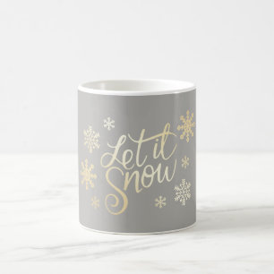 Elegant Cute Gold Glitter Let It Snow & Snowflakes Coffee Mug