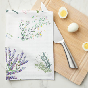 Elegant cute greenery leaves and plant white kitchen towel