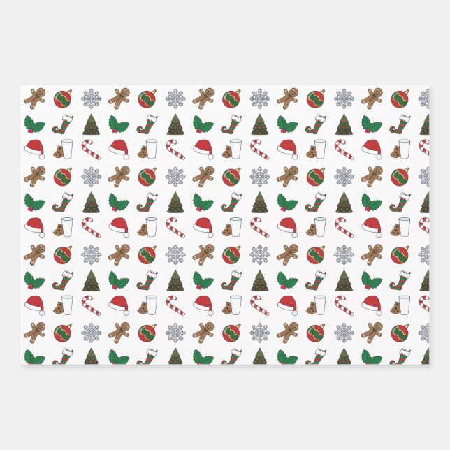 Elegant & Cute Holiday Symbols Assortment Wrapping Paper Sheet (Front)