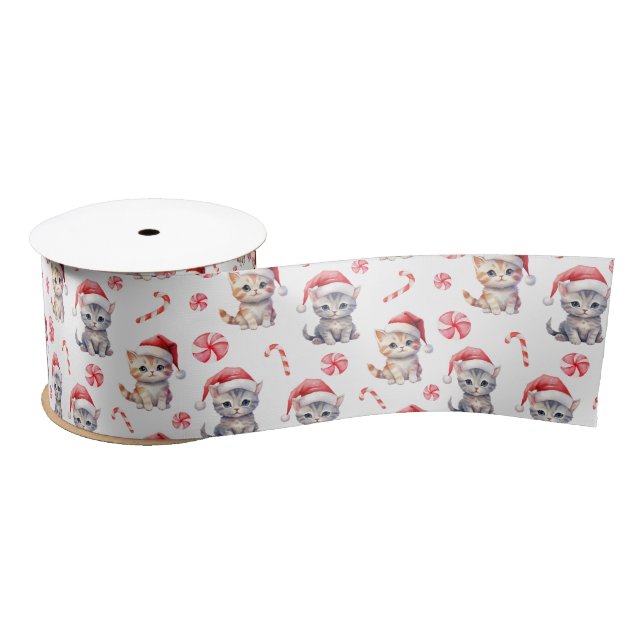 Elegant Cute Kitty Sweet Candy Christmas Satin Ribbon (Spool)