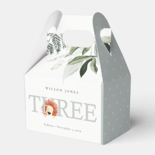 Elegant Cute Lion Foliage 3rd Third Birthday Party Favor Box
