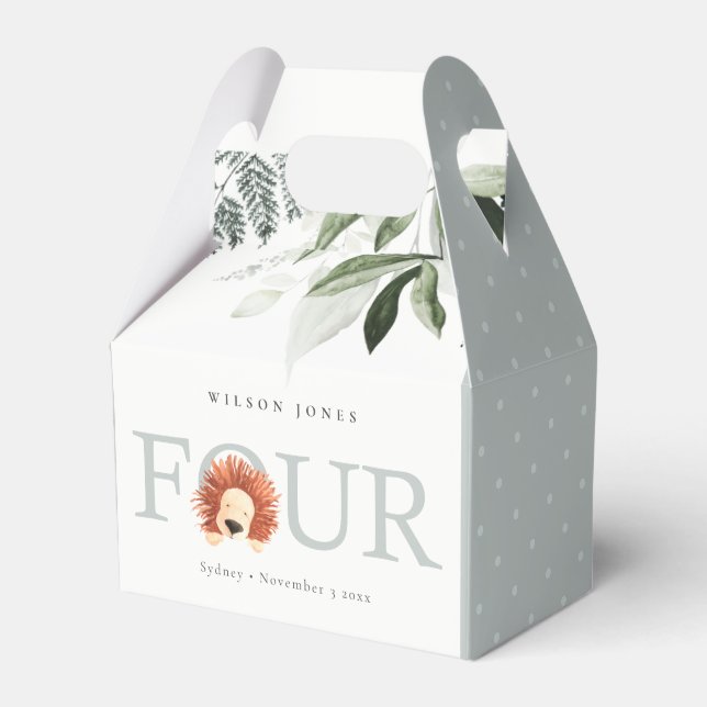 Elegant Cute Lion Foliage Fourth Birthday Party Favor Box (Front Side)