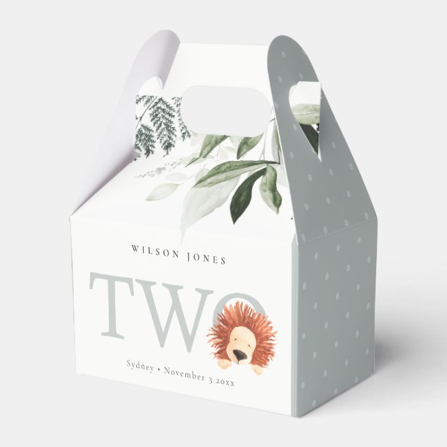 Elegant Cute Lion Foliage Second Birthday Party Favor Box (Front Side)