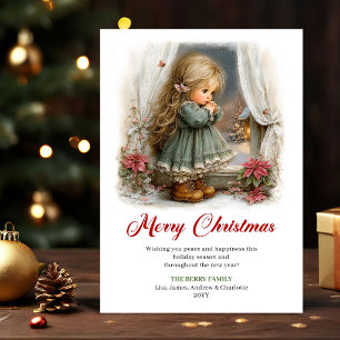 Elegant Cute Little Girl Holiday Scene Greeting Card