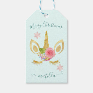 Elegant cute Merry Christmas gold glitter unicorn Gift Tags