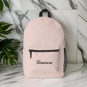 Elegant Cute Minimalist Black Script   Plush Pink Printed Backpack