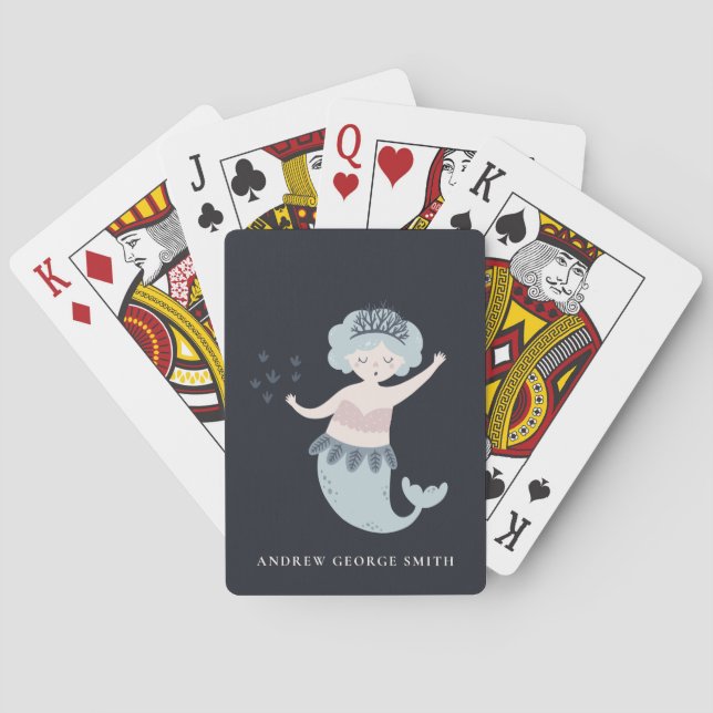 ELEGANT CUTE NAVY PINK BLUE BLUSH LITTLE MERMAID PLAYING CARDS (Back)