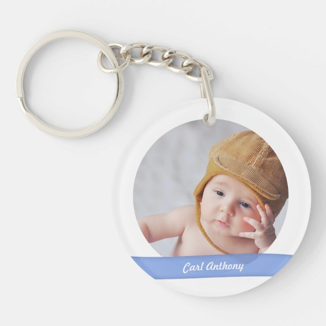 Elegant Cute New Baby Boy Sisters Photos Keepsake Keychain (Front)