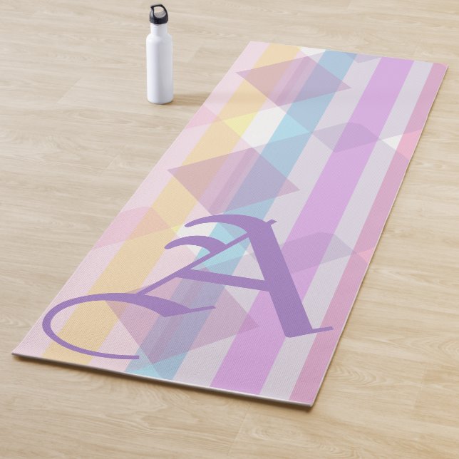 Elegant Cute Pastel Pink Purple Colours Monogram Yoga Mat (In Situ)