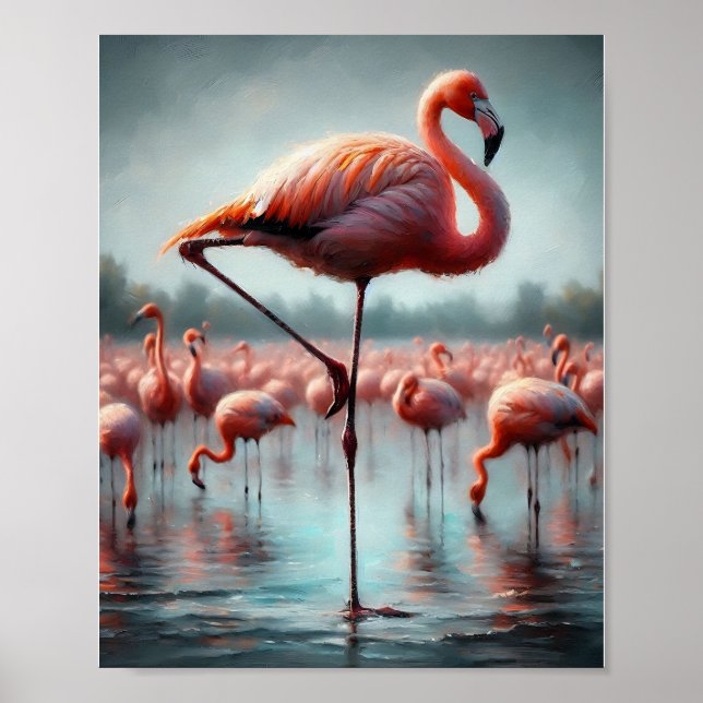 Elegant, Cute pink Flamingo wall deco Poster (Front)