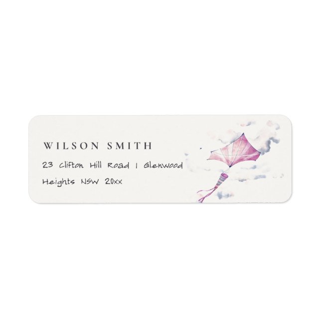 Elegant Cute Pink Flying Kite Sky Clouds Address  (Front)