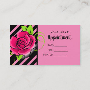 Elegant & Cute Pink Rose Black  Pink Striped Salon Appointment Card