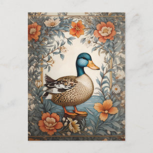 Elegant Cute Plump Duck Vintage Floral Postcard