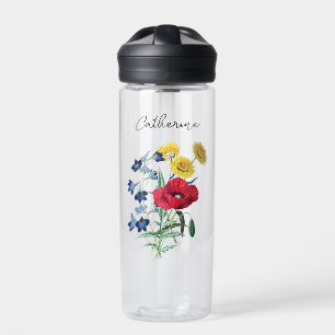 Elegant Cute Poppy Bluebells Daisy Flowers Name Water Bottle