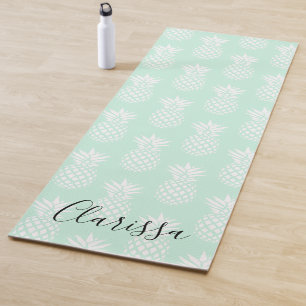 Elegant cute pretty mint green pineapple pattern yoga mat