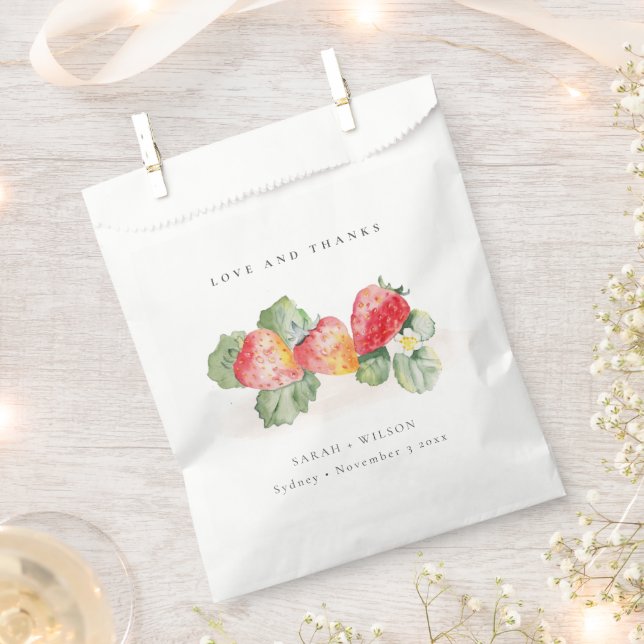 Elegant Cute Red Strawberry Leafy Foliage Wedding Favour Bag (Clipped)