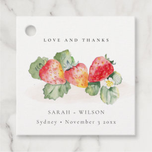 Elegant Cute Red Strawberry Leafy Foliage Wedding Favour Tags