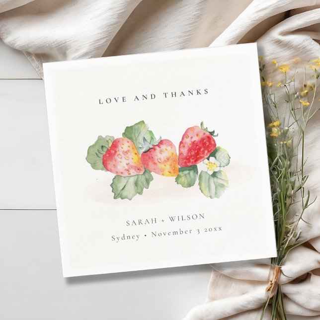 Elegant Cute Red Strawberry Leafy Foliage Wedding Napkin (Creator Uploaded)