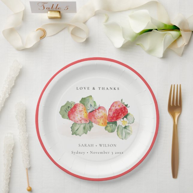 Elegant Cute Red Strawberry Leafy Foliage Wedding Paper Plate (Wedding)