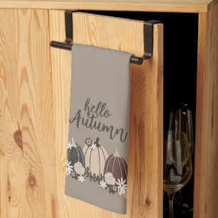 Elegant Cute Retro Autumn Black Pumpkins-Flowers Kitchen Towel