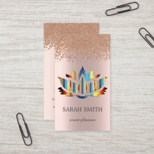 Elegant Cute Rose Gold Diamonds Lotus Business  Card