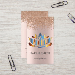 Elegant Cute Rose Gold Diamonds Lotus Business  Card