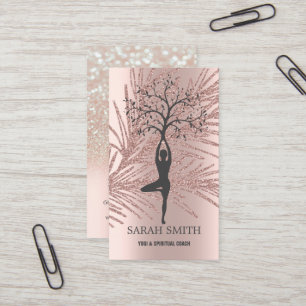 Elegant Cute Rose Gold Diamonds Yoga   Business Card