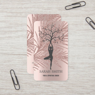 Elegant Cute Rose Gold Diamonds Yoga   Business Card